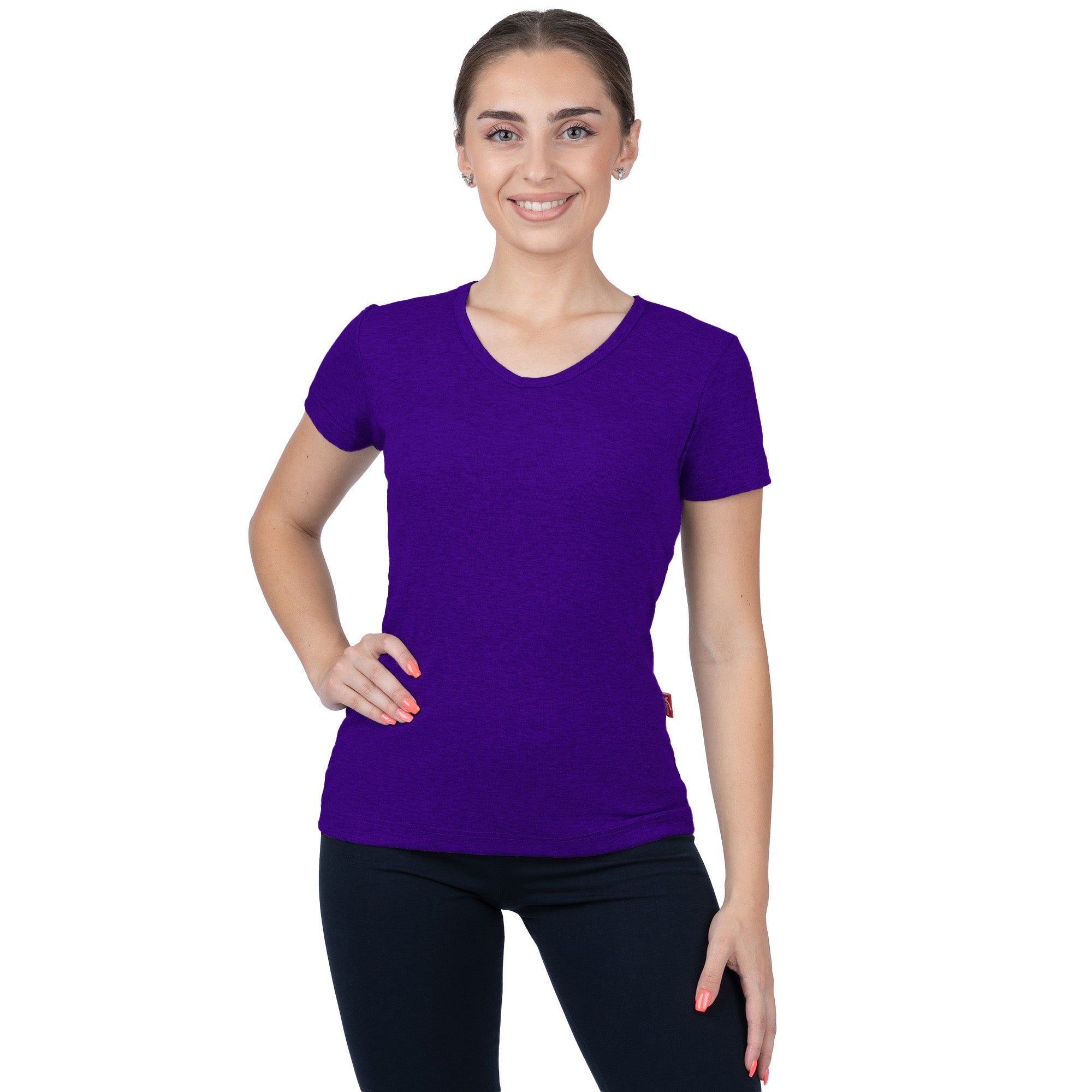 CottoNIR™ Ribbed V-Neck Short Sleeve T-Shirt for Women - Nirlon