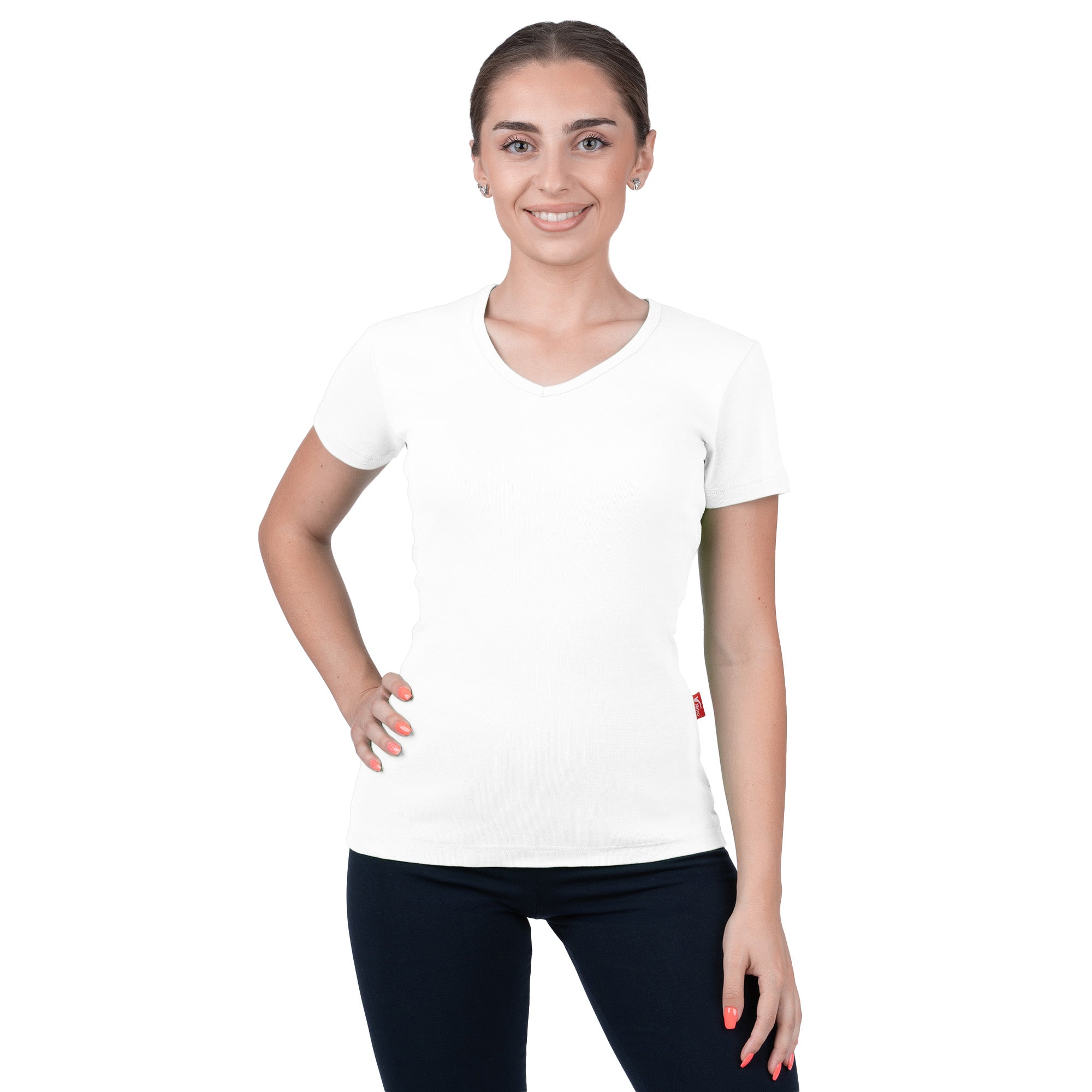 CottoNIR™ Ribbed V-Neck Short Sleeve T-Shirt for Women - Nirlon