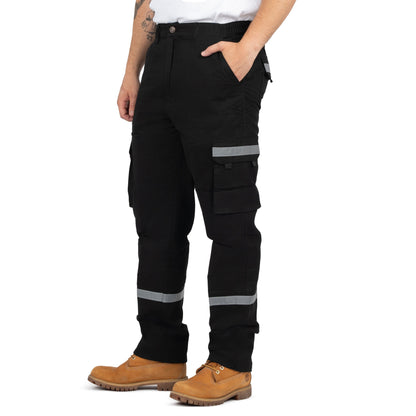 Men's 6-Pocket Reflective Cargo Pants with Elastic Back - Nirlon