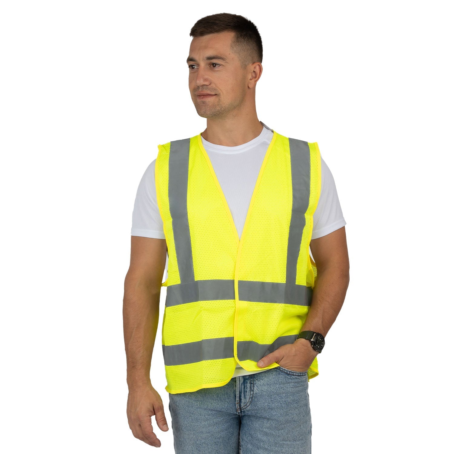 High Visibility Reflective Mesh Vest with 4 Stripes - Nirlon