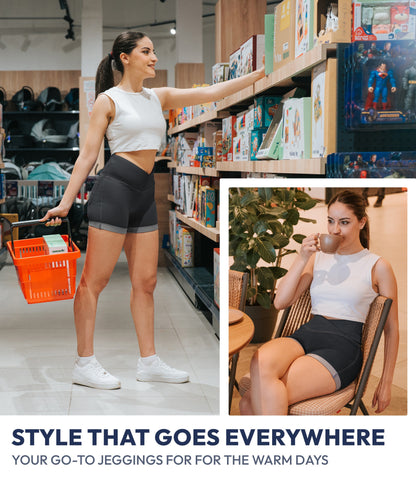 NirJEANS™ Crossover High Waist Short Jeggings with Pockets
