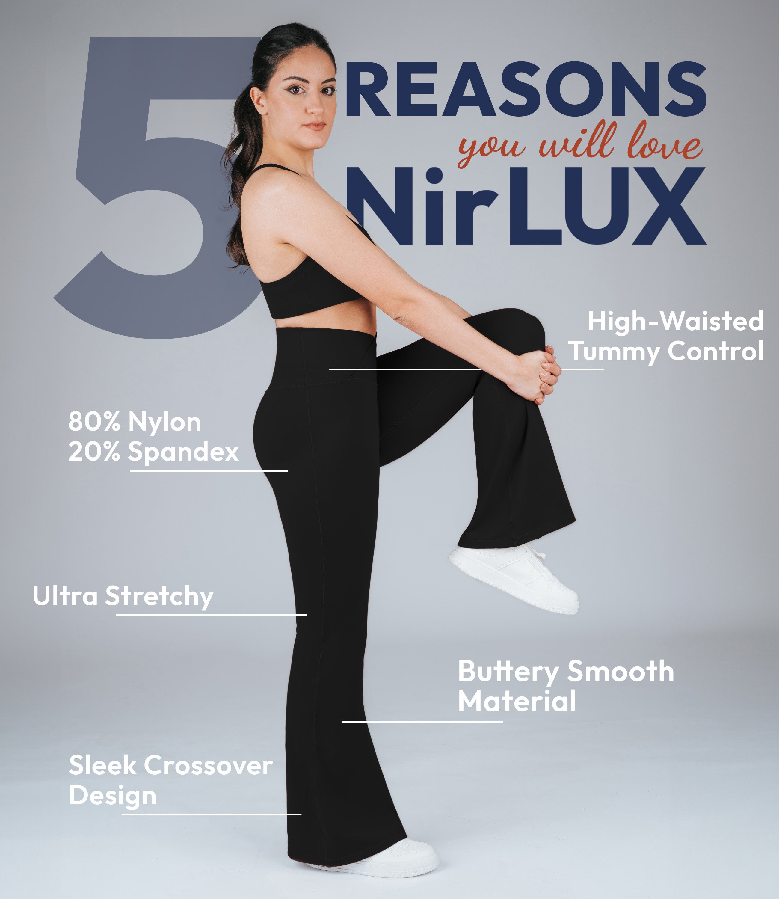 NirLUX™ Crossover High Waist Flare Leggings 32" Inseam