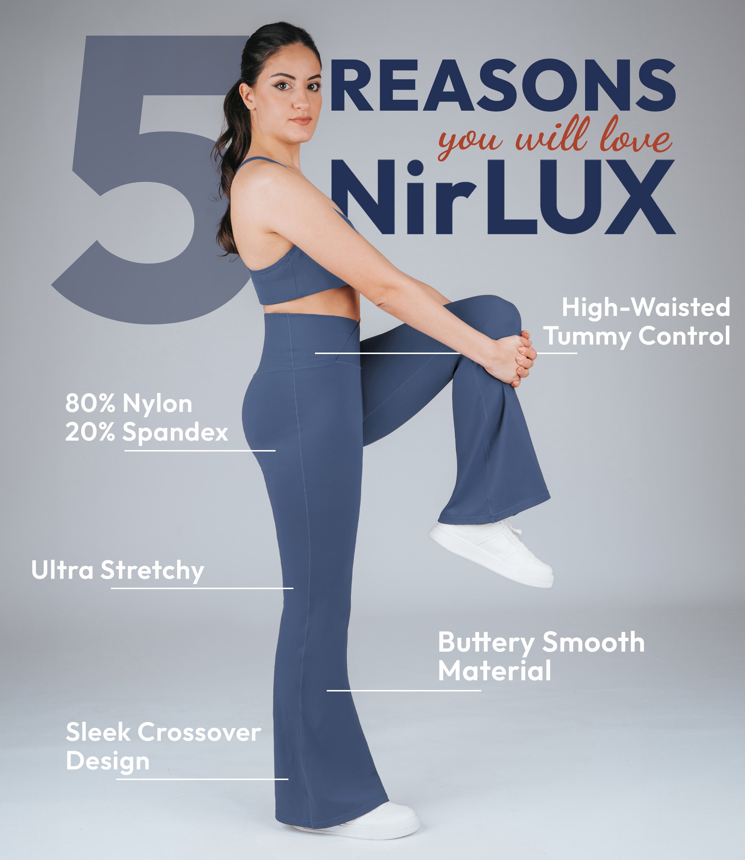 NirLUX™ Crossover High Waist Flare Leggings 28" Inseam