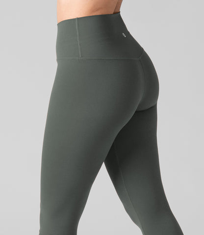 Back view of NirLUX high waist leggings for women in grey sage, showing tummy control fit