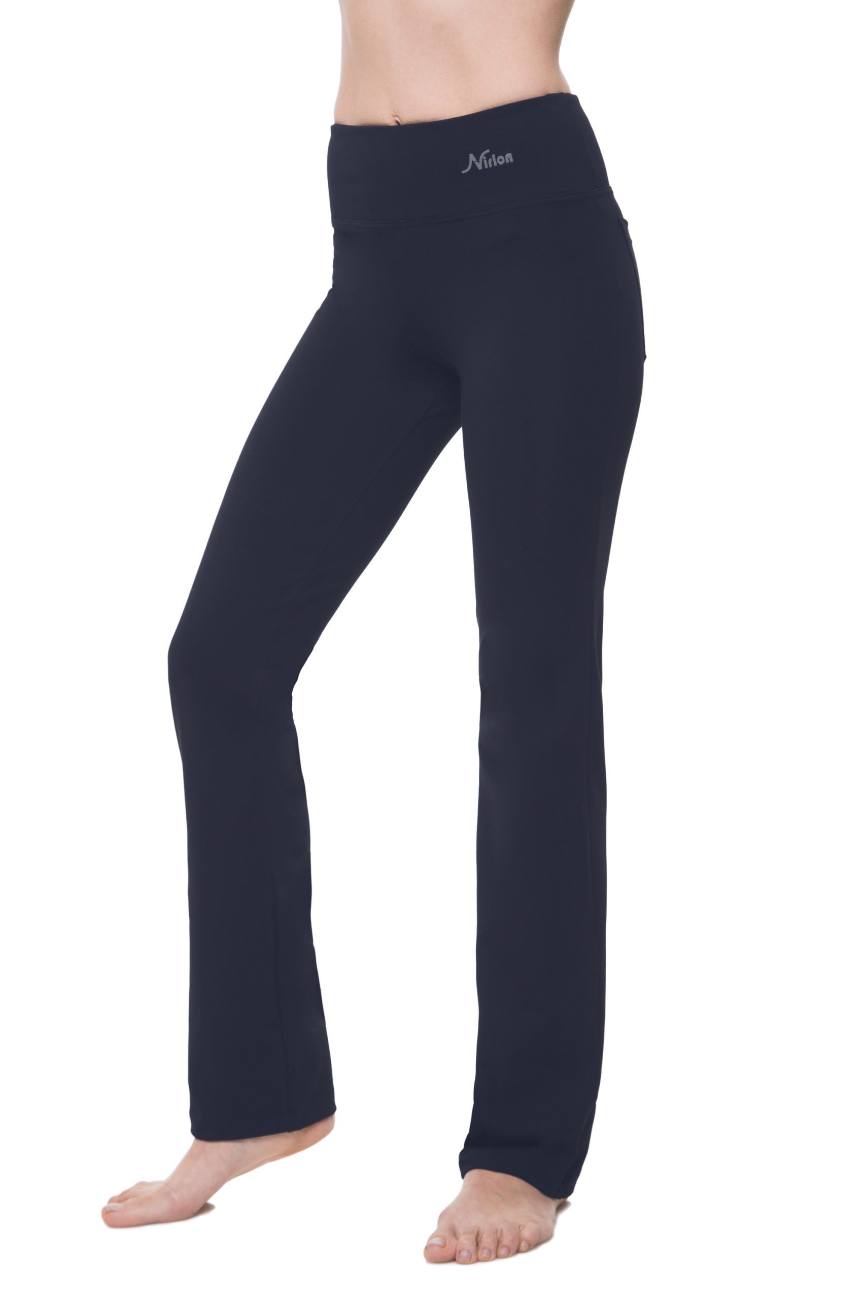 Straight Leg Yoga Pants With Pockets for Women - Navy Blue - NIRLON